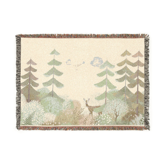 Forest Trees Woven Blanket – Scenic Pine Woodland Throw