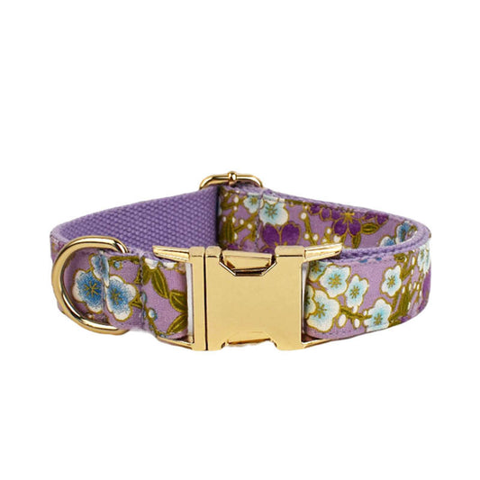 Purple And Wind Floral Dog Collar Hand Holding Rope Metal Bandana Bow Strap Out Shit Bag