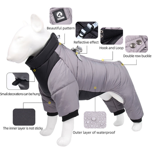 Dog Waterproof Reflective 4-Legged Down Jacket – Full-Body, All-Weather Protection & Safety