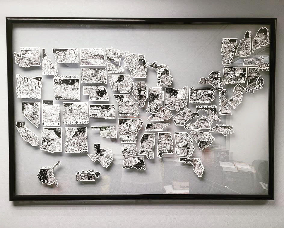 USA sticker pack. Save 97 dollars! 50 state stickers 4" Weatherproof and durable, Outdoor sticker, Travel sticker, Wanderlust, Moon , Trees