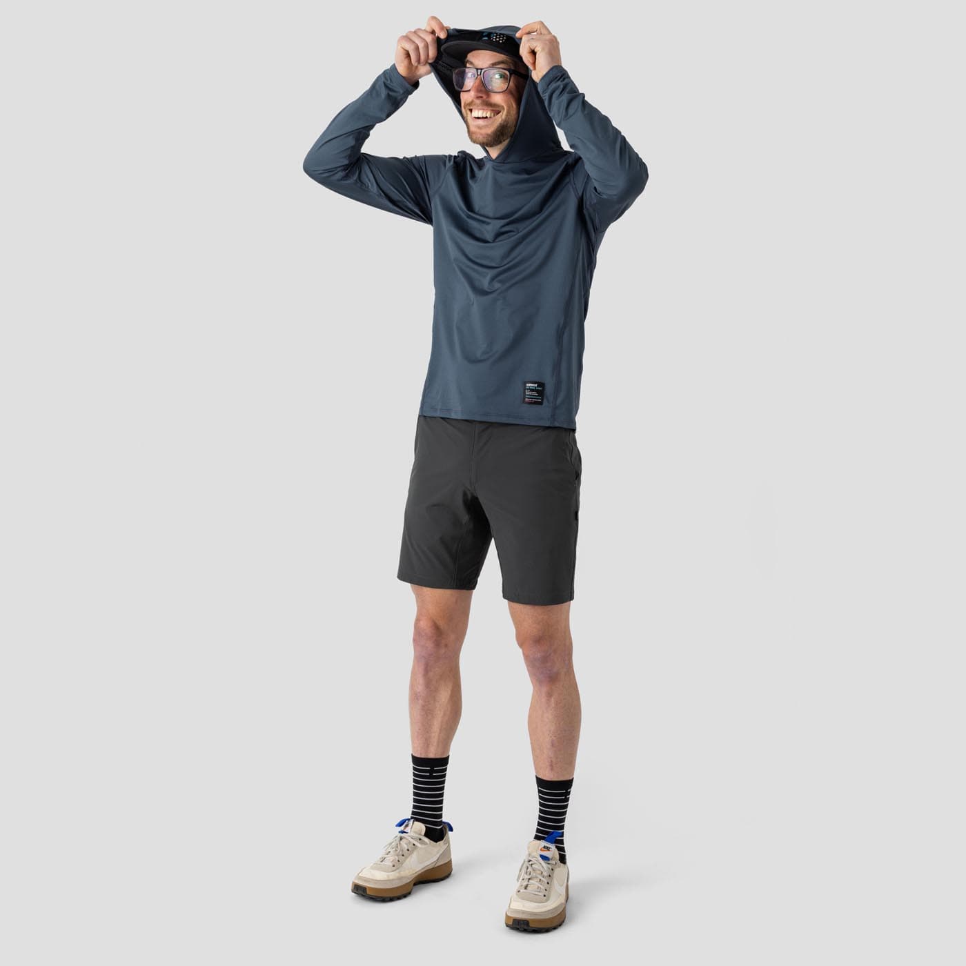 Men's UV Hooded Trail Shirt - Stone Blue