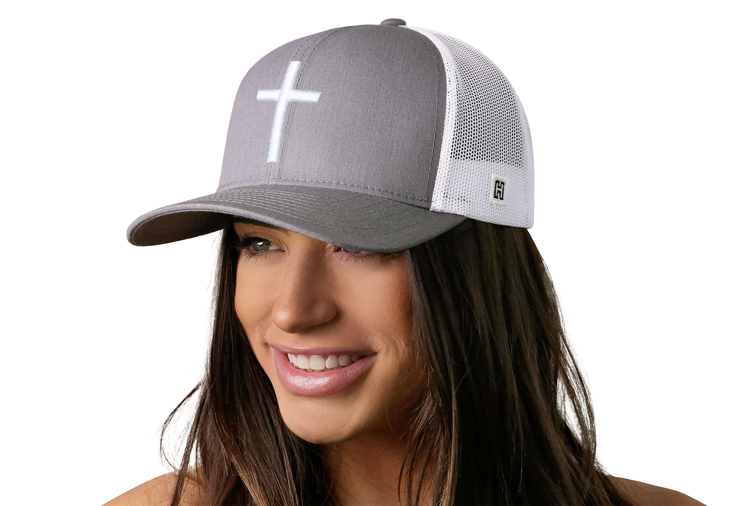 Cross Trucker Hat | Gray-White bold cross Snapback