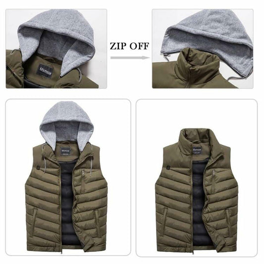 Men's Winter Puffer Quilted Vest Multi Pockets Sleeveless Army Green Size S