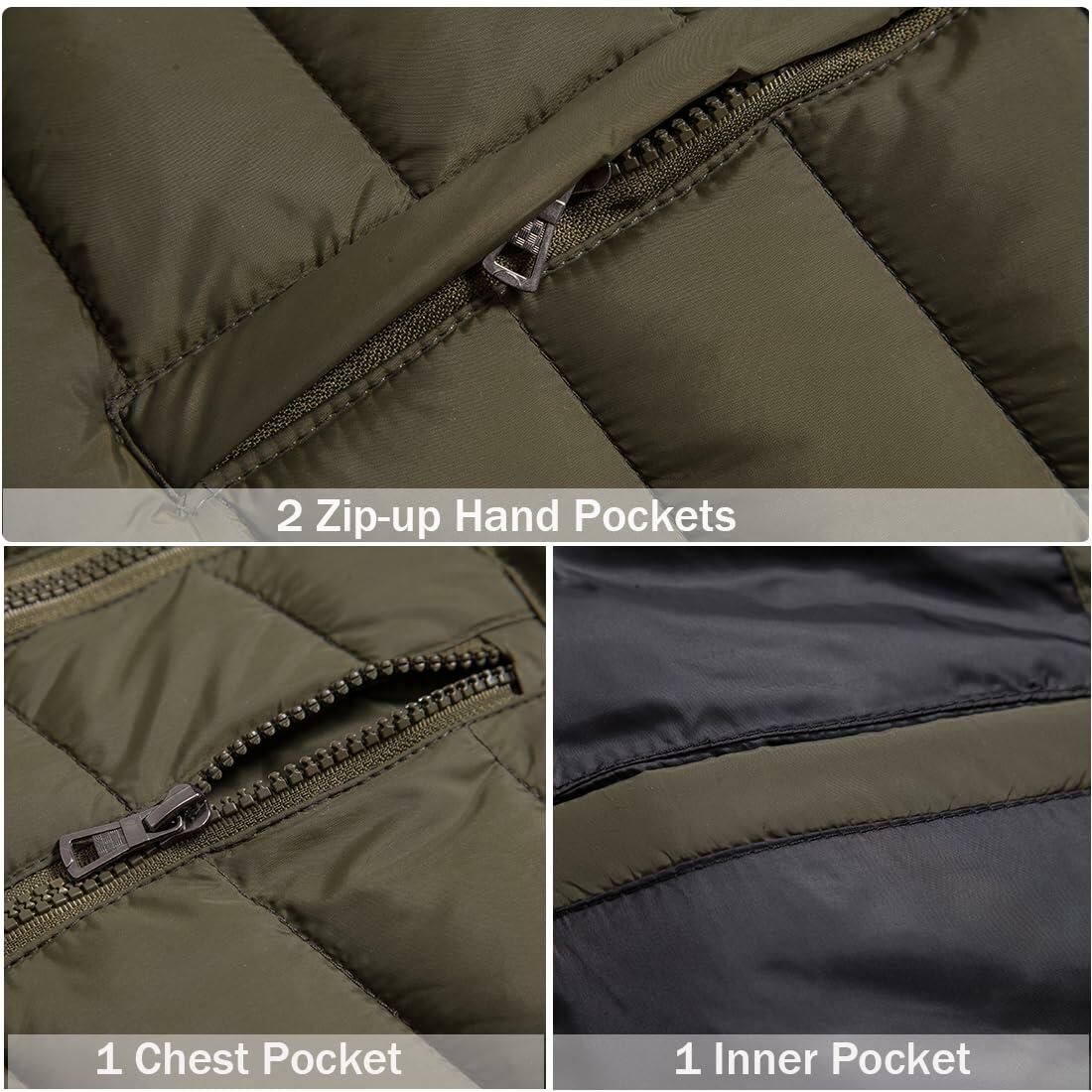 Men's Winter Puffer Quilted Vest Multi Pockets Sleeveless Army Green Size S