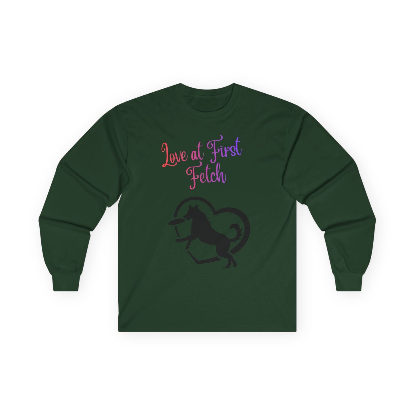 Love at First Fetch Long Sleeve Tee — Dog Lover Horse & Heart Graphic