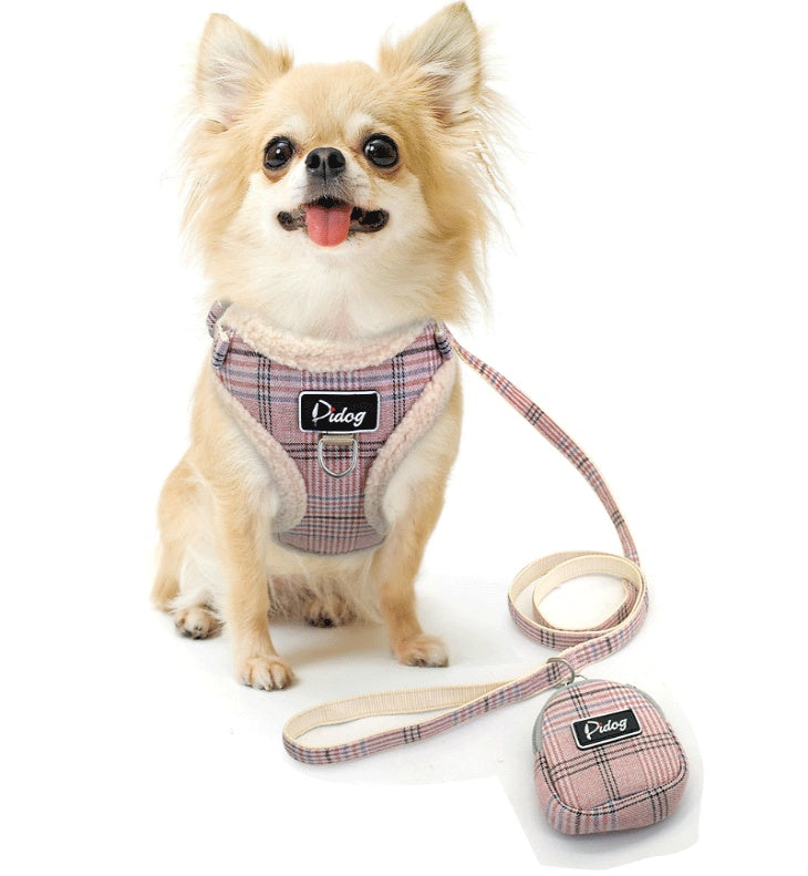 🐶 Plaid Cute Dog Harness with Poo bag attached