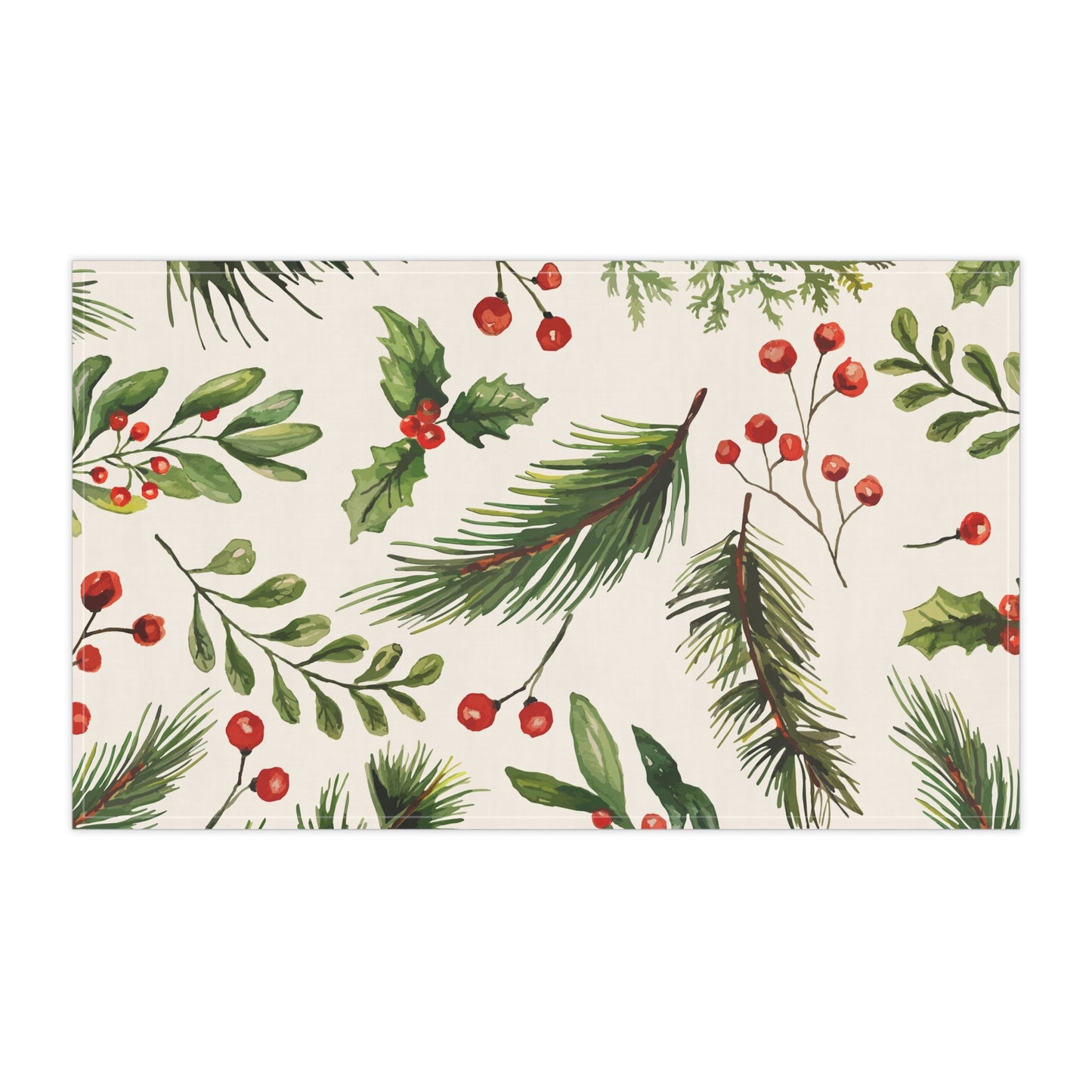 Holiday Pine & Berries Tea Towel — Festive Kitchen Dish Towel (Cotton/Poly)