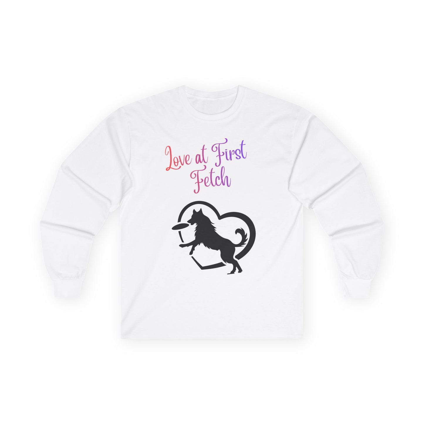 Love at First Fetch Long Sleeve Tee — Dog Lover Horse & Heart Graphic