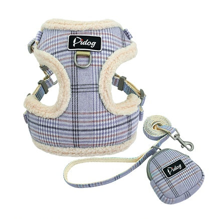 🐶 Plaid Cute Dog Harness with Poo bag attached