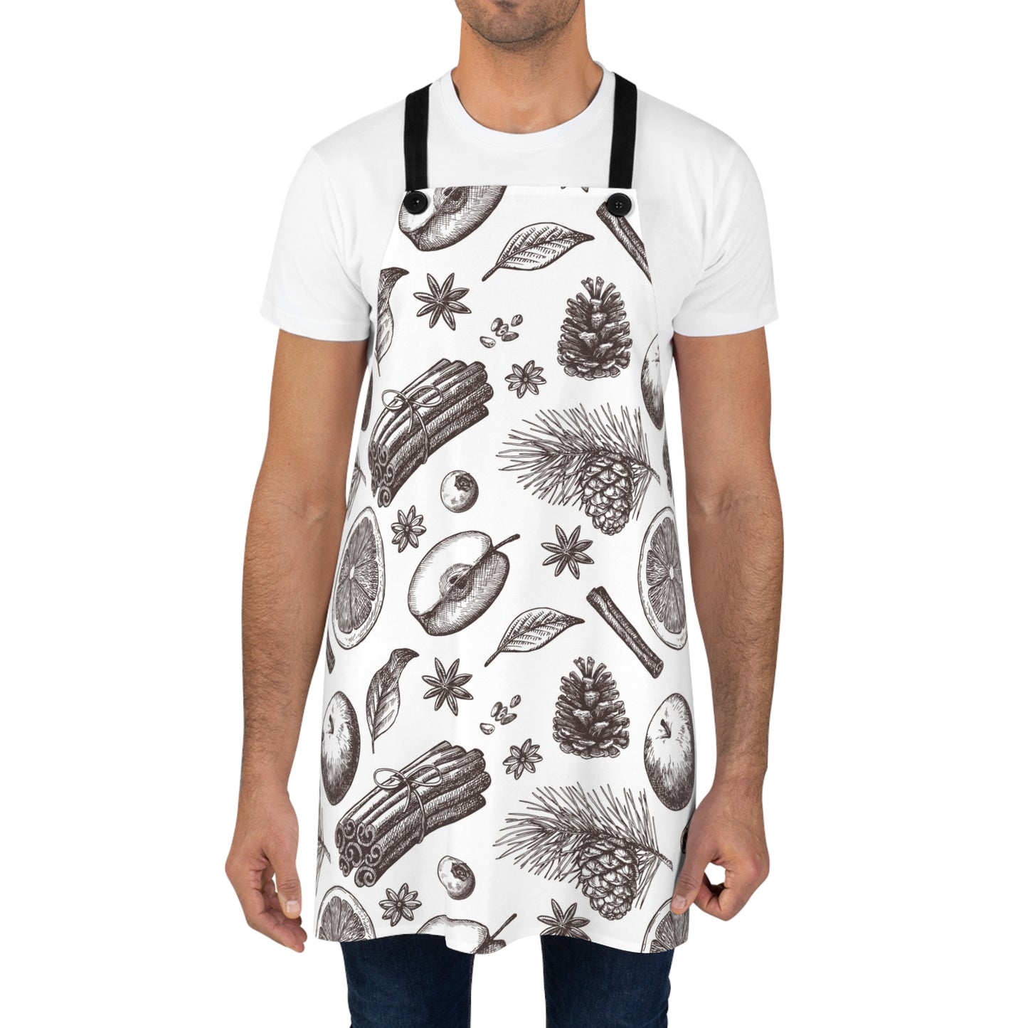 Vintage Christmas Apron — Hand-Drawn Winter Spice Pattern Cooking Apron