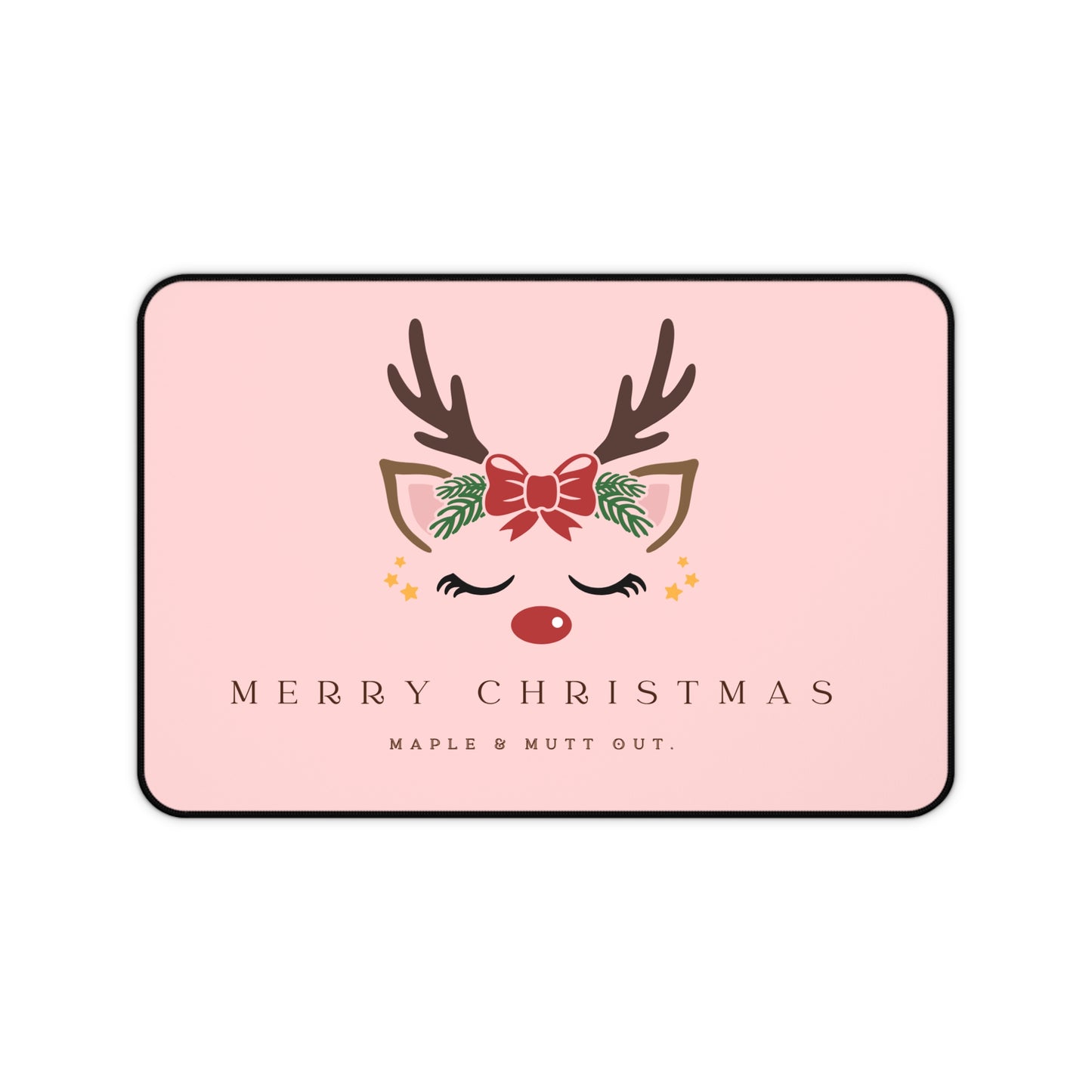 Christmas Reindeer Desk Mat – Pink “Merry Christmas” Holiday Mousepad