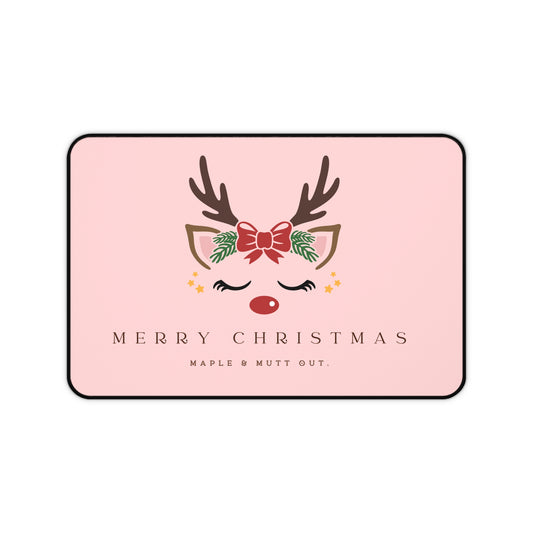 Christmas Reindeer Desk Mat – Pink “Merry Christmas” Holiday Mousepad