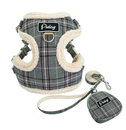 🐶 Plaid Cute Dog Harness with Poo bag attached