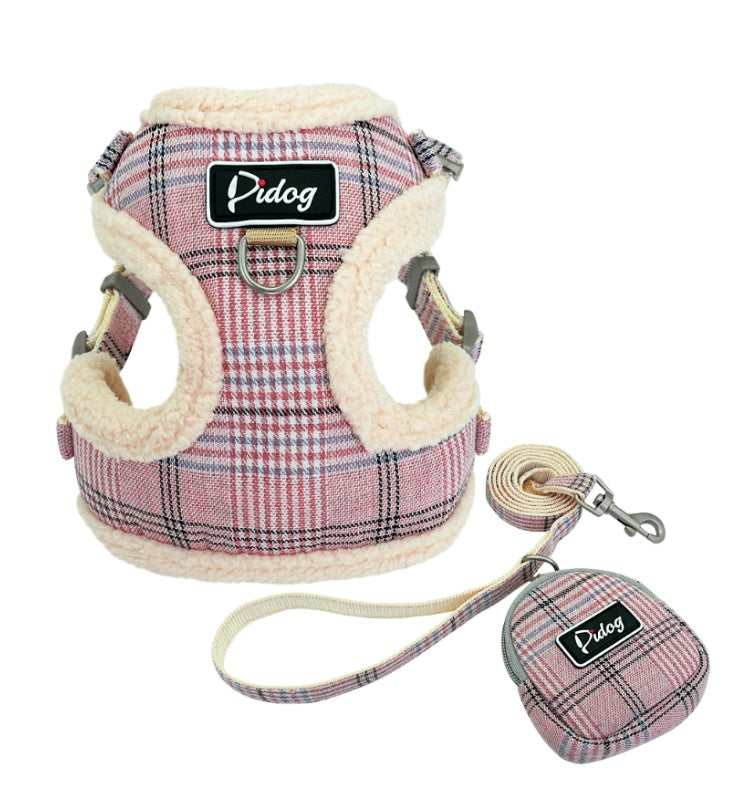 🐶 Plaid Cute Dog Harness with Poo bag attached