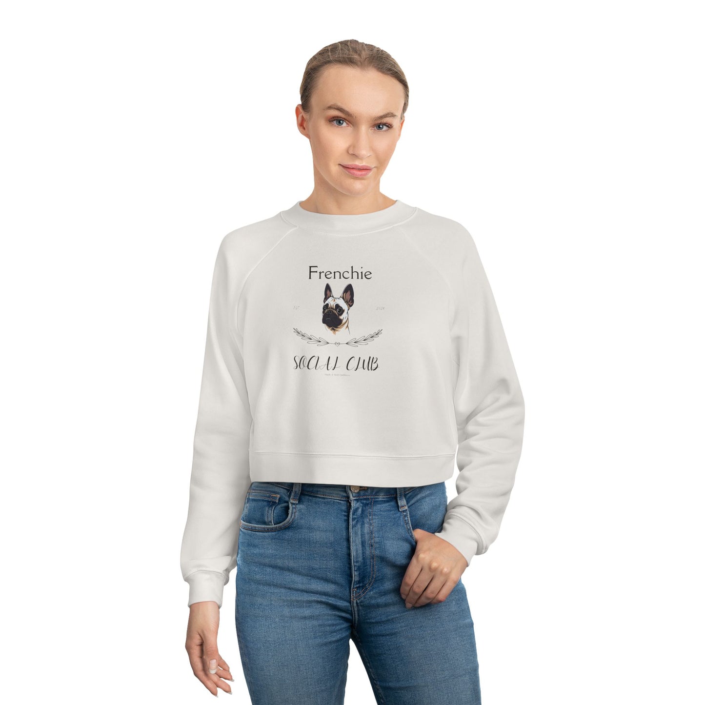 Frenchie Mom Cropped Pullover — 'Frenchie Mom' Graphic Women's Cropped Sweatshirt
