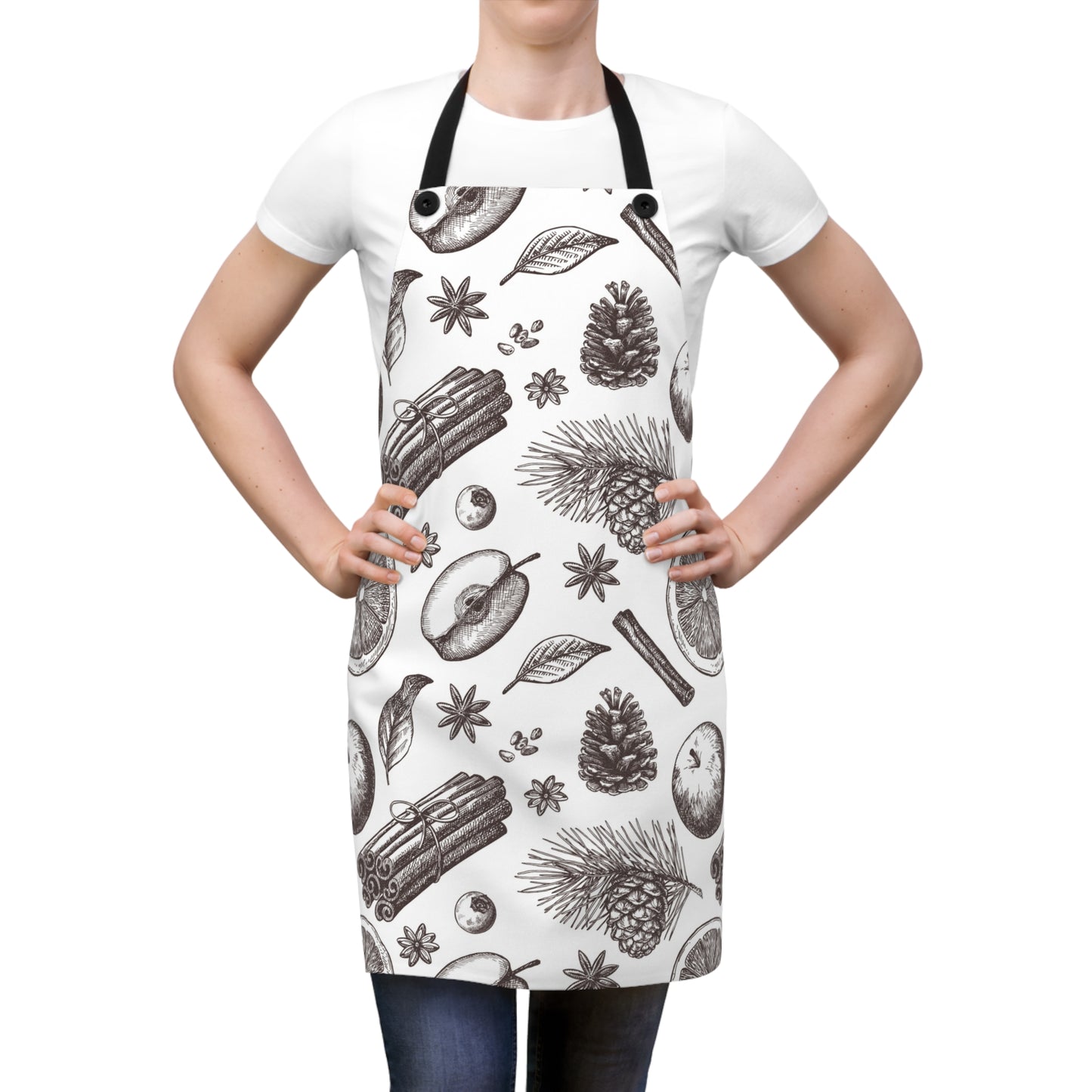 Vintage Christmas Apron — Hand-Drawn Winter Spice Pattern Cooking Apron