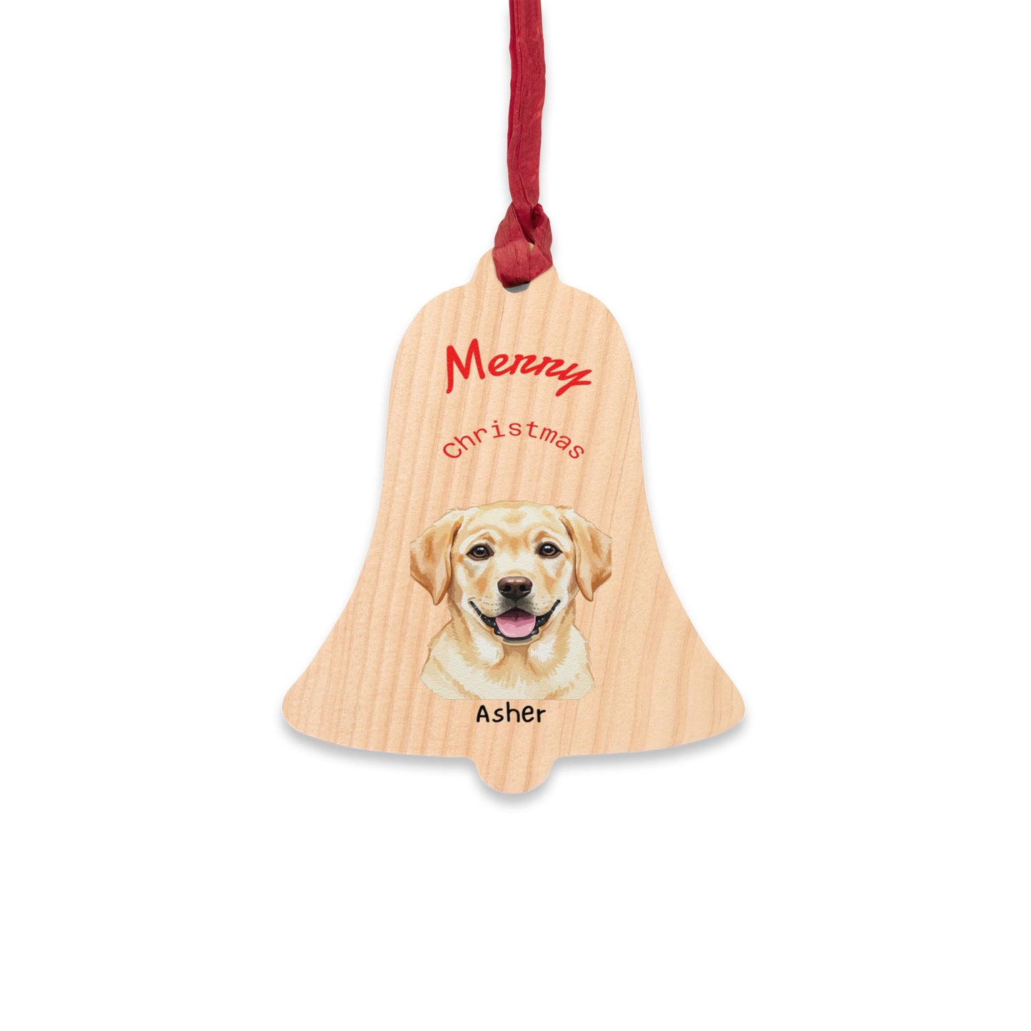 Personalized Dog Bell Wooden Ornament – "Merry Christmas" Pet Photo Keepsake