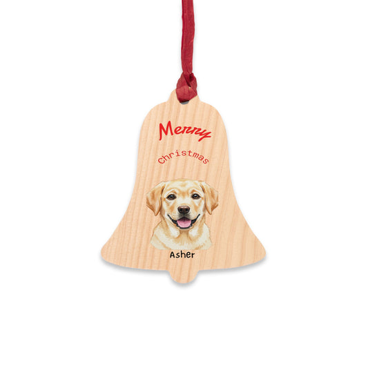 Personalized Dog Bell Wooden Ornament – "Merry Christmas" Pet Photo Keepsake