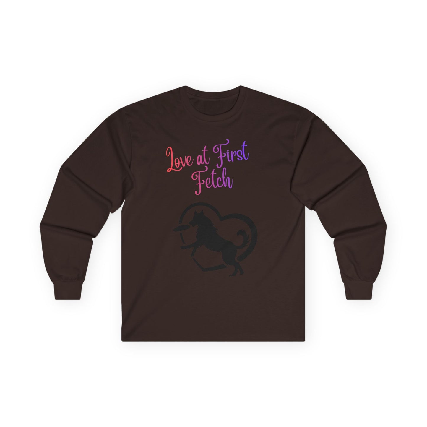 Love at First Fetch Long Sleeve Tee — Dog Lover Horse & Heart Graphic