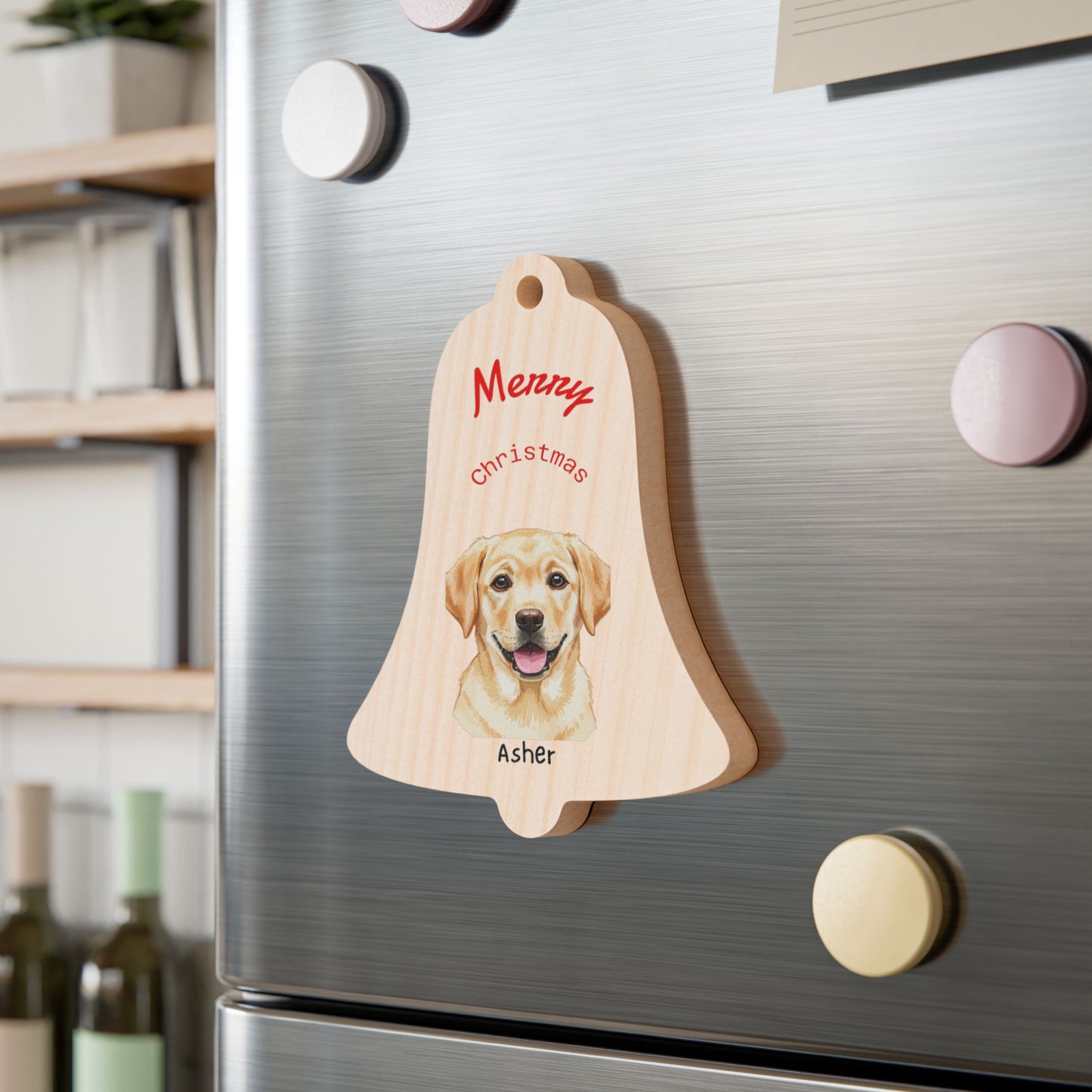 Personalized Dog Bell Wooden Ornament – "Merry Christmas" Pet Photo Keepsake