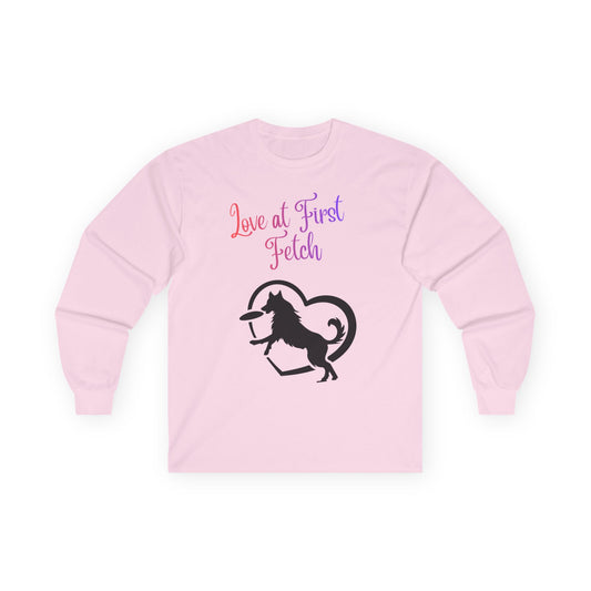 Love at First Fetch Long Sleeve Tee — Dog Lover Horse & Heart Graphic