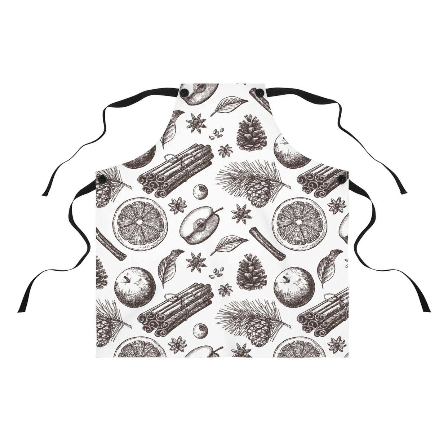 Vintage Christmas Apron — Hand-Drawn Winter Spice Pattern Cooking Apron