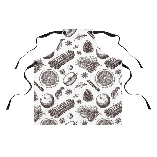Vintage Christmas Apron — Hand-Drawn Winter Spice Pattern Cooking Apron