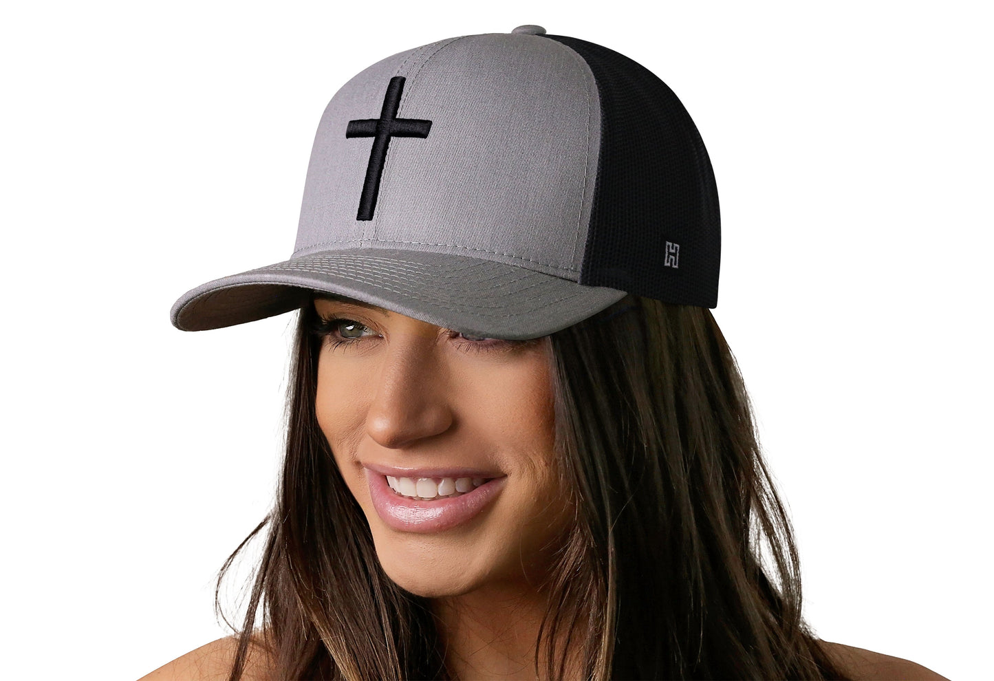 Cross Trucker Hat  |  Gray-Black bold cross Snapback