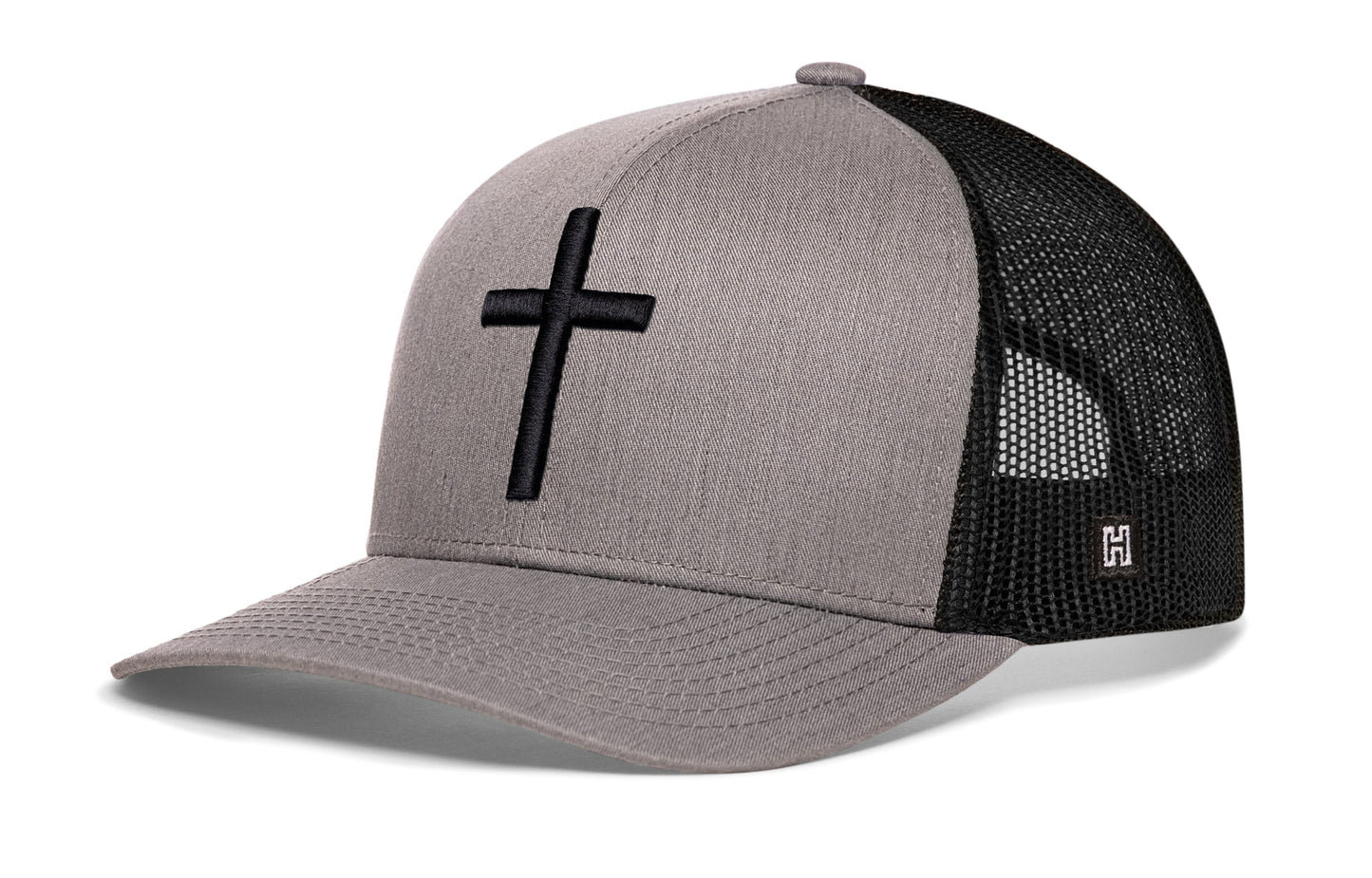Cross Trucker Hat  |  Gray-Black bold cross Snapback