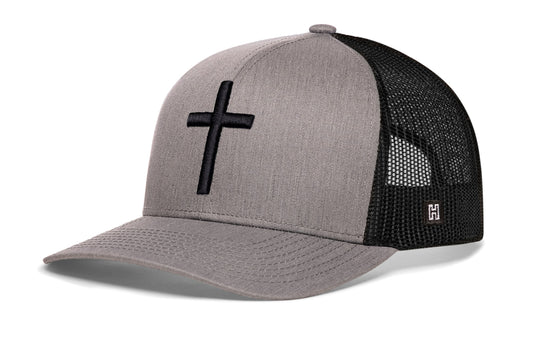 Cross Trucker Hat  |  Gray-Black bold cross Snapback
