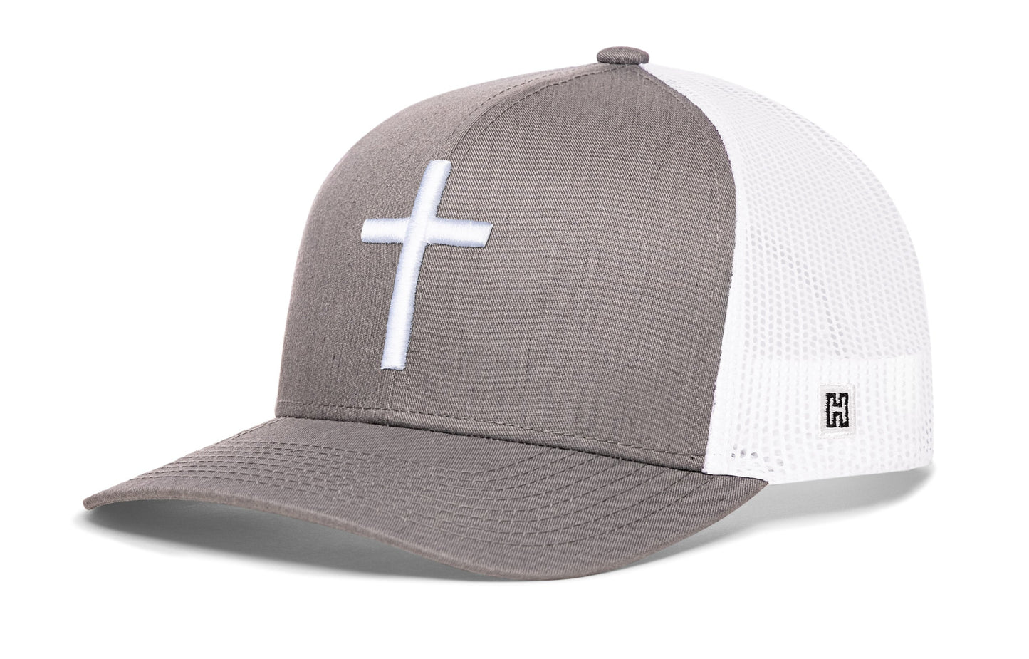 Cross Trucker Hat  |  Gray-White bold cross Snapback