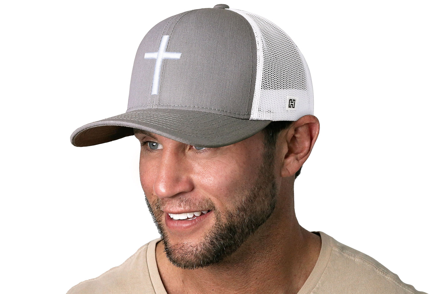 Cross Trucker Hat  |  Gray-White bold cross Snapback