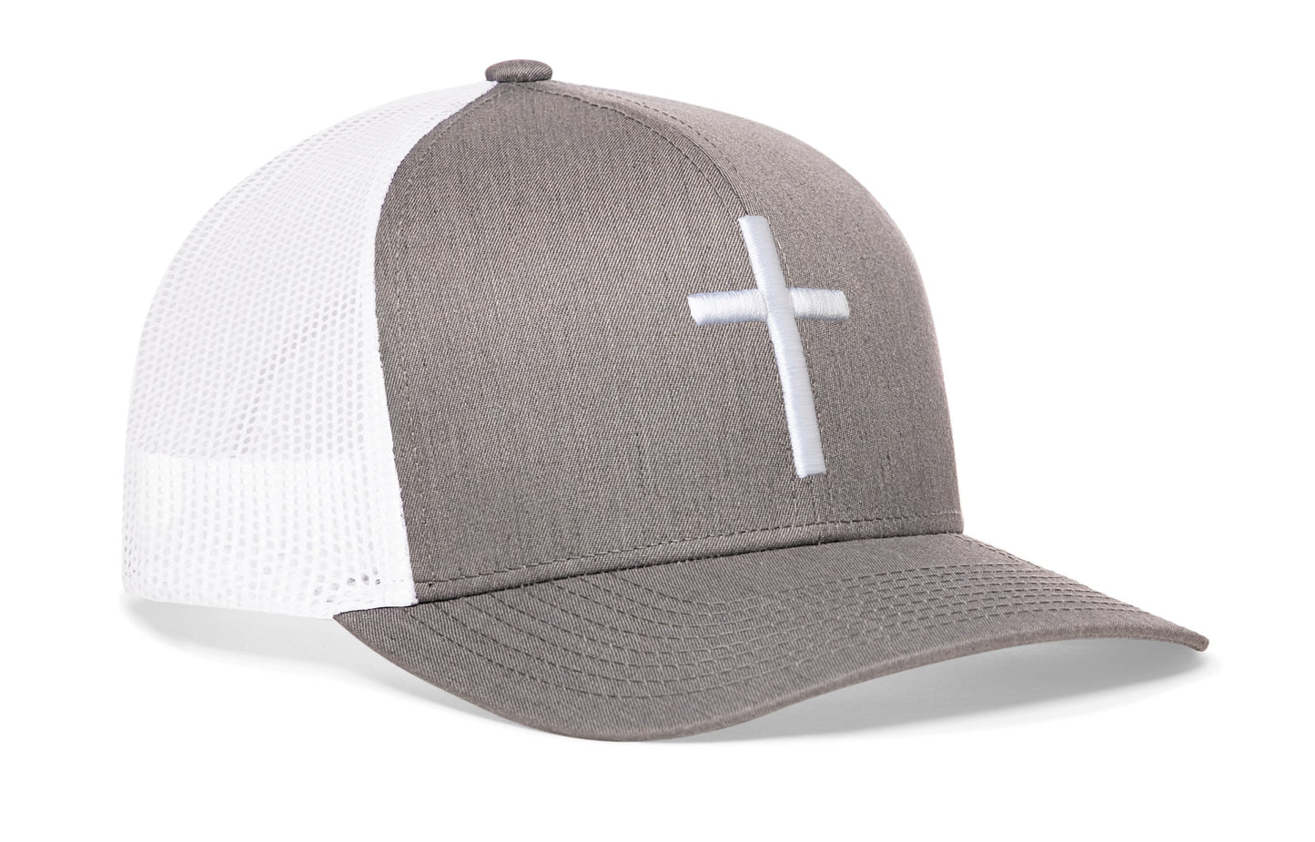 Cross Trucker Hat  |  Gray-White bold cross Snapback