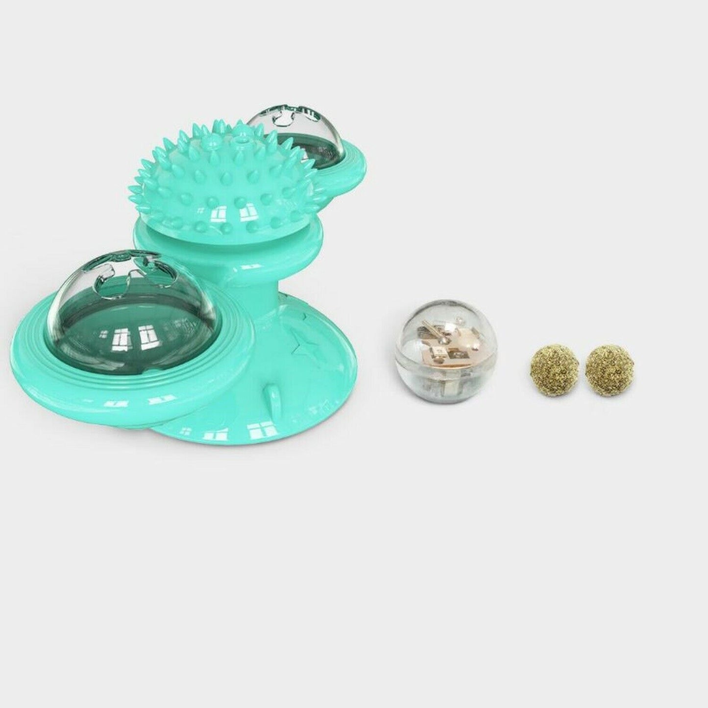 Rotating Interactive Cat Toy - Indoor Windmill Cat Toy With Suction Cup Catnip & Jagged Teeth Middle Ball, Smart Kitten Rotating Spinner Exercise Toy, Toothbrush & Massager