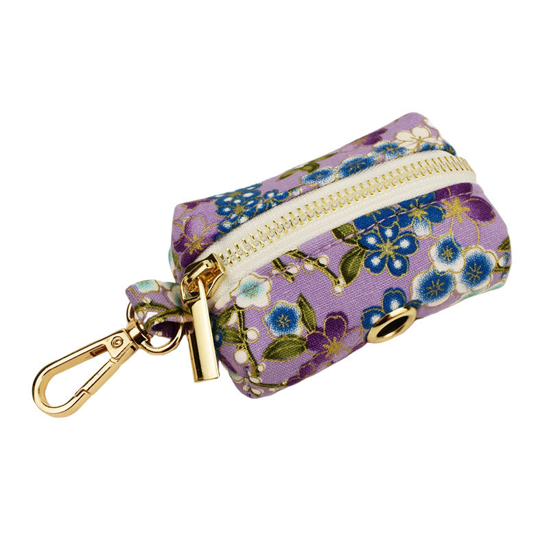 Purple And Wind Floral Dog Collar Hand Holding Rope Metal Bandana Bow Strap Out Shit Bag