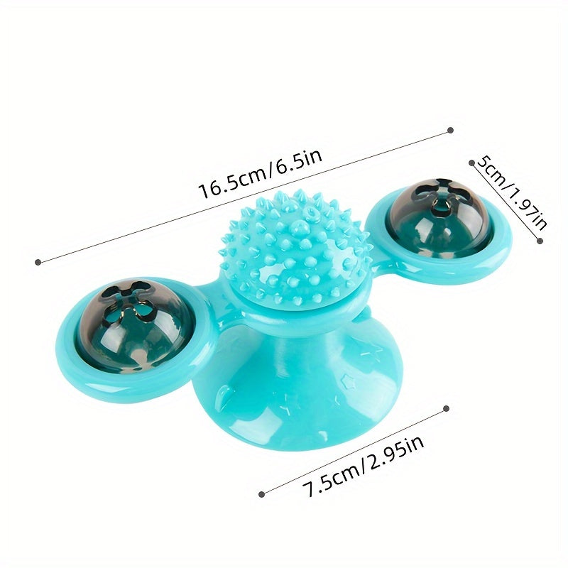 Rotating Interactive Cat Toy - Indoor Windmill Cat Toy With Suction Cup Catnip & Jagged Teeth Middle Ball, Smart Kitten Rotating Spinner Exercise Toy, Toothbrush & Massager