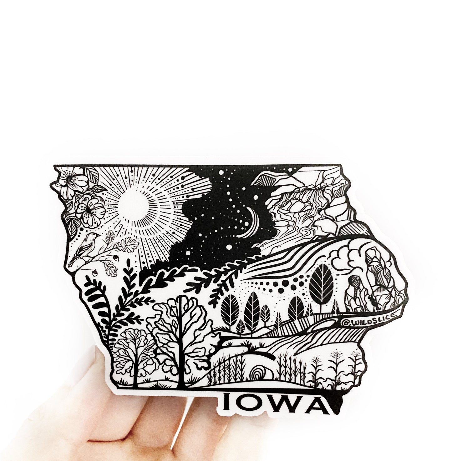 Iowa State Sticker  4" Weatherproof and durable,  Outdoor sticker, Travel sticker, Wanderlust, Moon , Trees