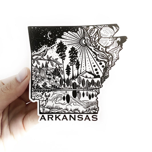 Arkansas State Sticker  4" Weatherproof and durable,  Outdoor sticker, Travel sticker, Wanderlust, Moon , Trees