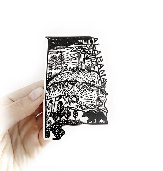 Alabama State Sticker  4" Weatherproof and durable,  Outdoor sticker, Travel sticker, Wanderlust, Moon , Trees