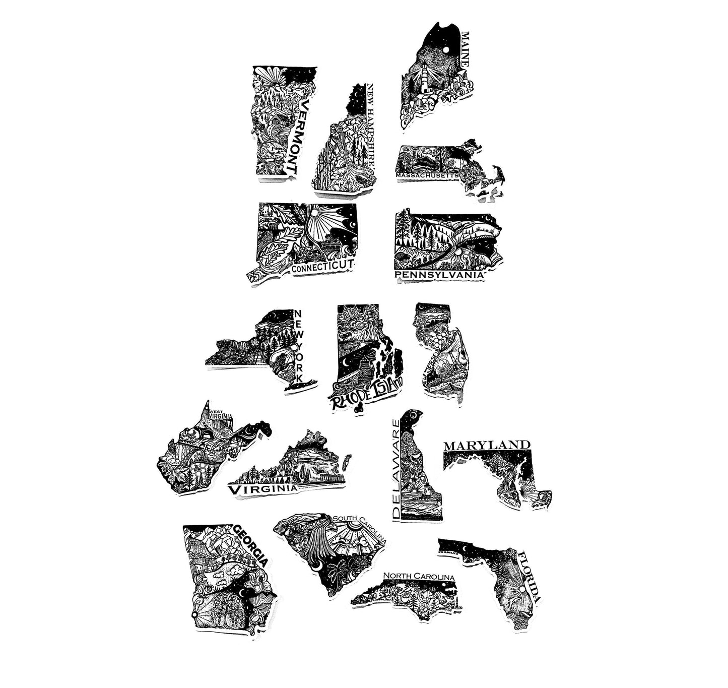 USA sticker pack. Save 97 dollars! 50 state stickers 4" Weatherproof and durable,  Outdoor sticker, Travel sticker, Wanderlust, Moon , Trees