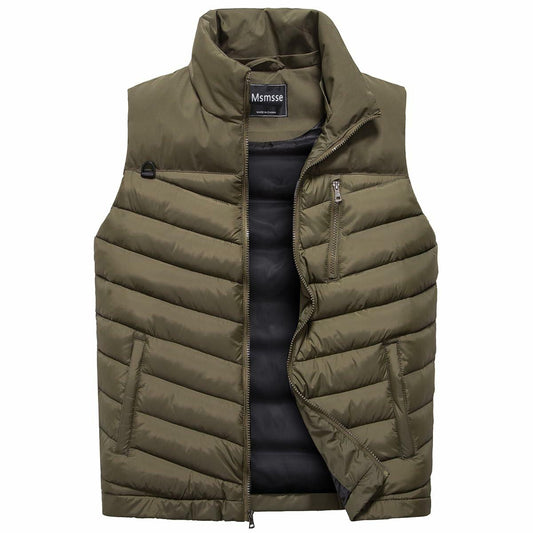 Men's Winter Puffer Quilted Vest Multi Pockets Sleeveless Army Green Size S
