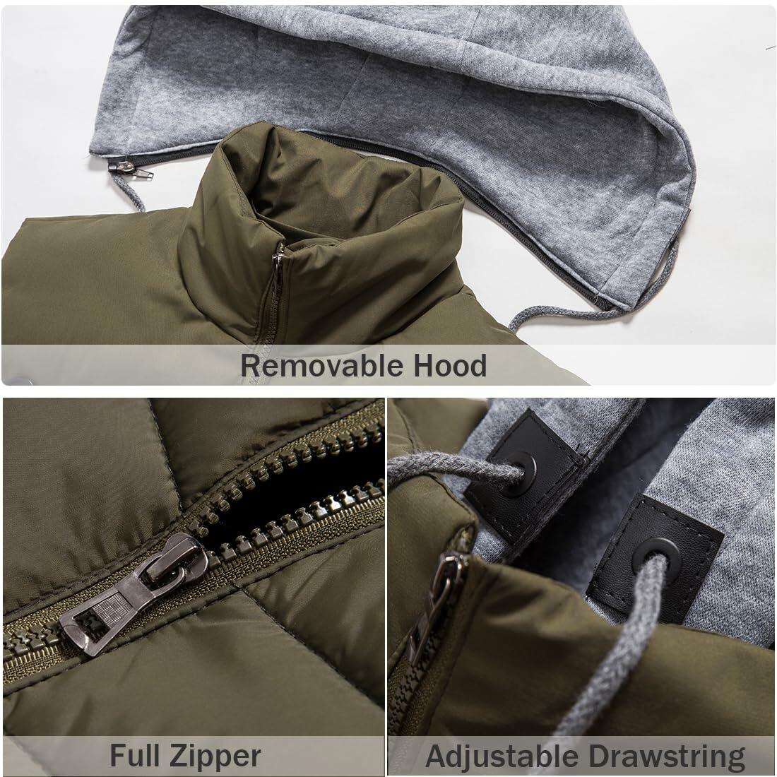 Men's Winter Puffer Quilted Vest Multi Pockets Sleeveless Army Green Size S