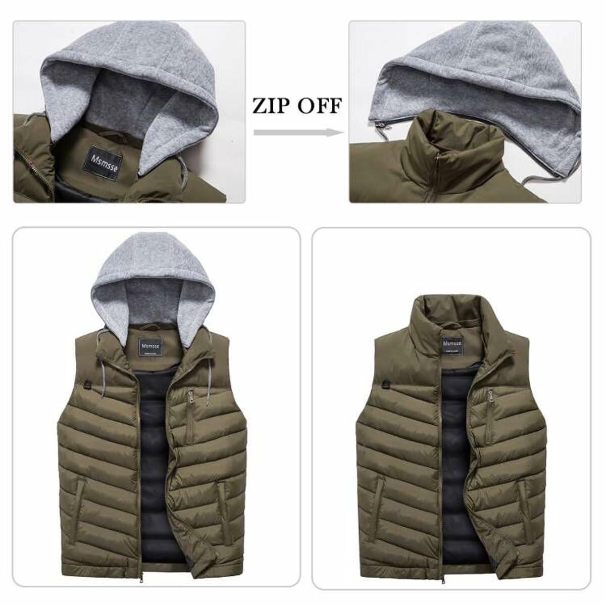 Men's Winter Puffer Quilted Vest Multi Pockets Sleeveless Army Green Size S